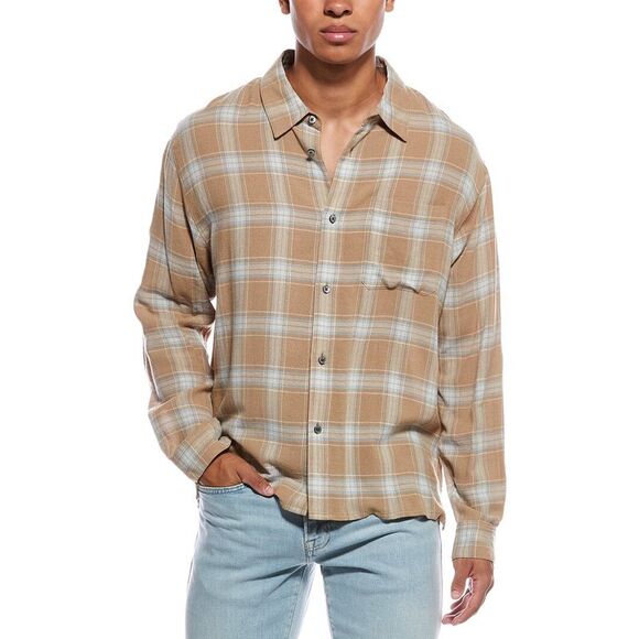 Frame Denim MensPlaid Wool-Blend Shirt Beige